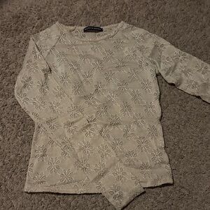 Brandy Melville Ivory Metallic Floral Knit Top
